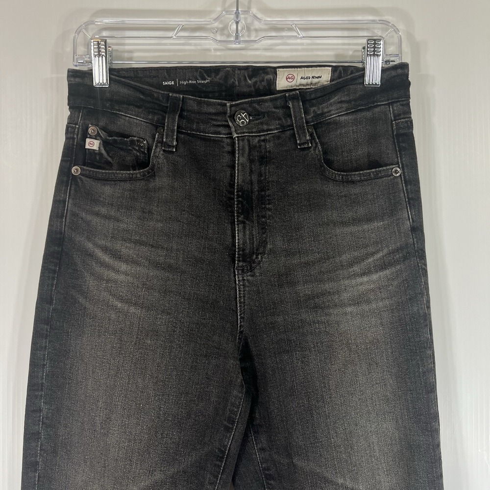 AG Saige High Waist Straight Leg Jeans Womens Size 27‎ Faded Black Gray - Picture 3 of 13